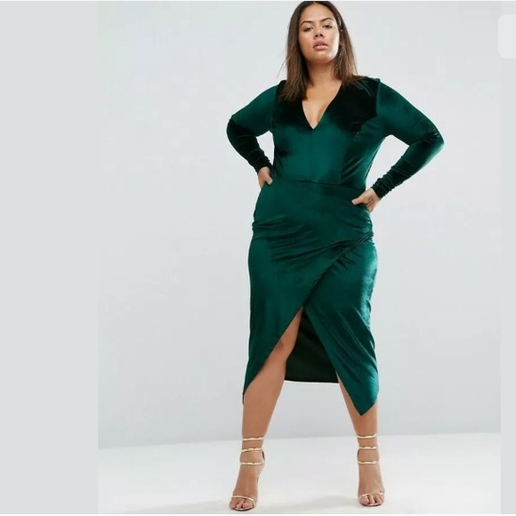 ASOS Curve Dresses & Skirts - ASOS "Club L" Green Stretch Velvet Cocktail Dress